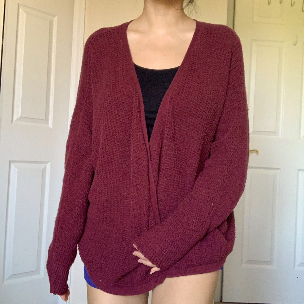 AE maroon waffle knit cardigan